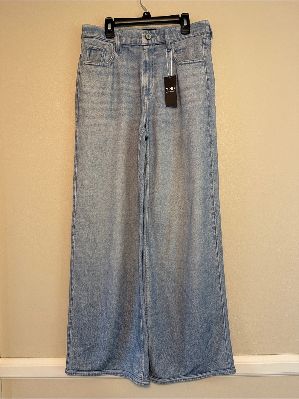 YPB Light Blue Wide-Leg sweat pants denim look size small NWT
